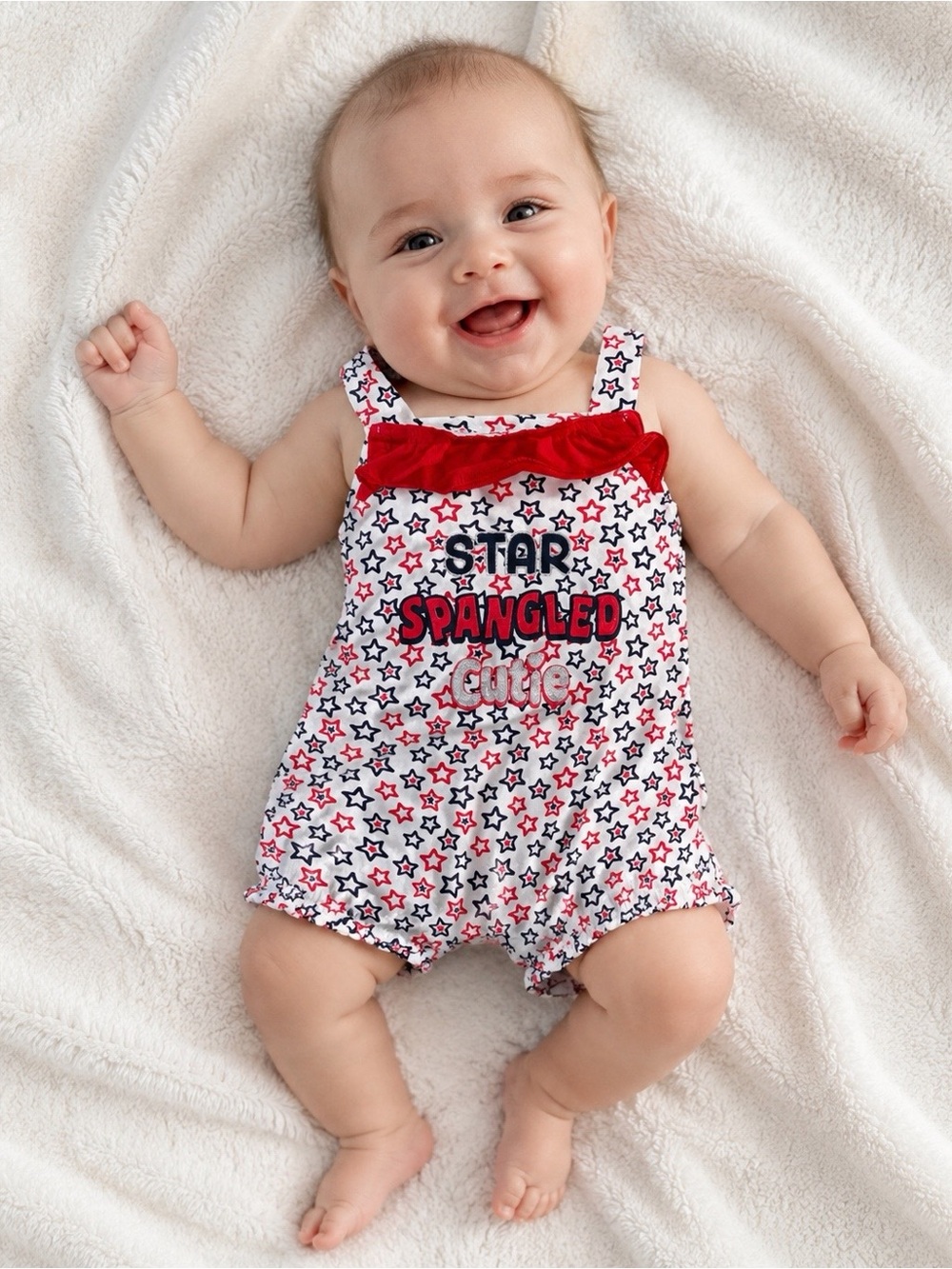 Patriotic Baby Romper One-Piece Size 6-9M "Star Spangled Cutie”